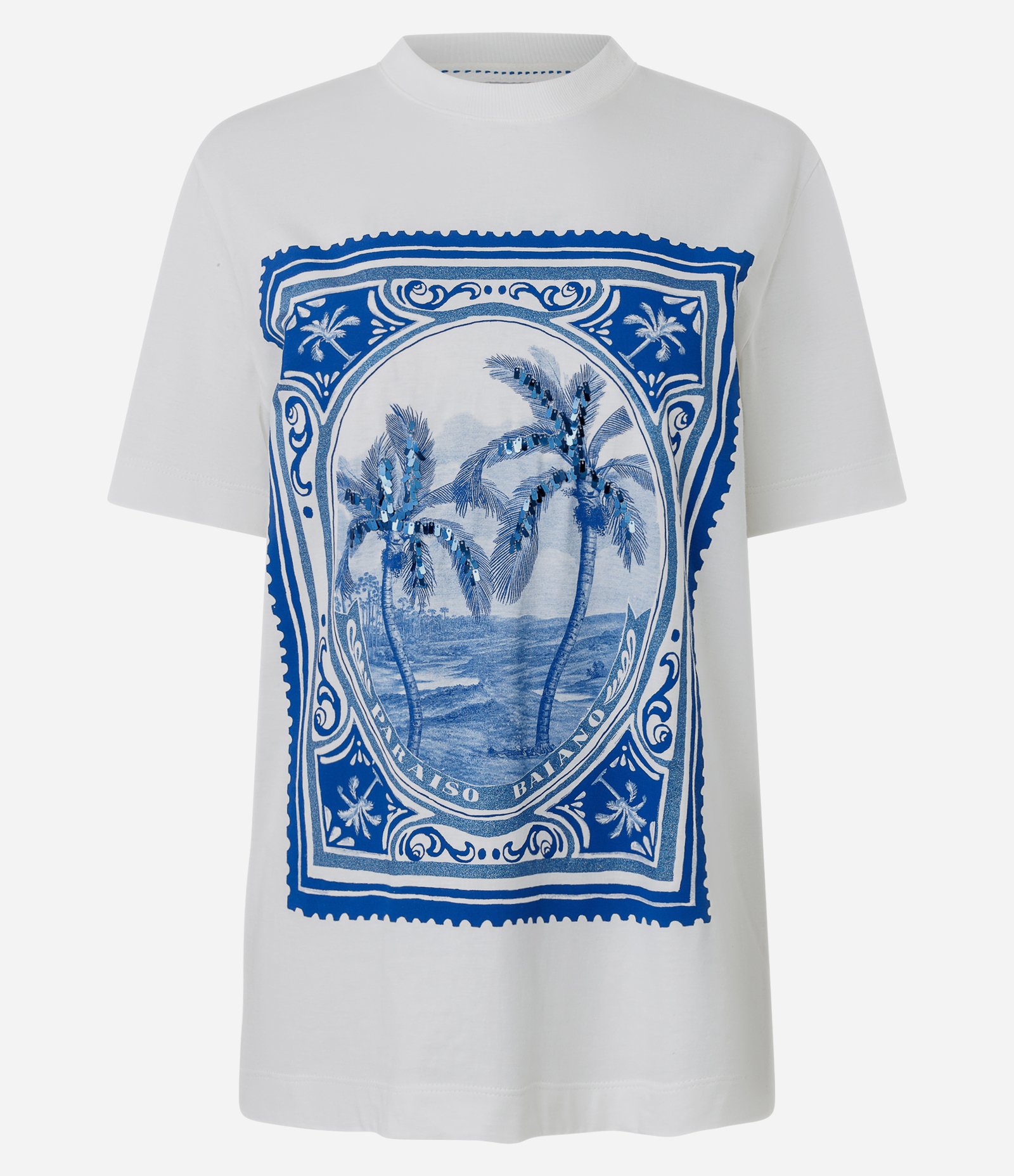 Camiseta em Algodão com Estampa e Paetês Branco 4