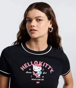 Camiseta Manga Curta em Algodão com Estampa Hello Kitty Skate