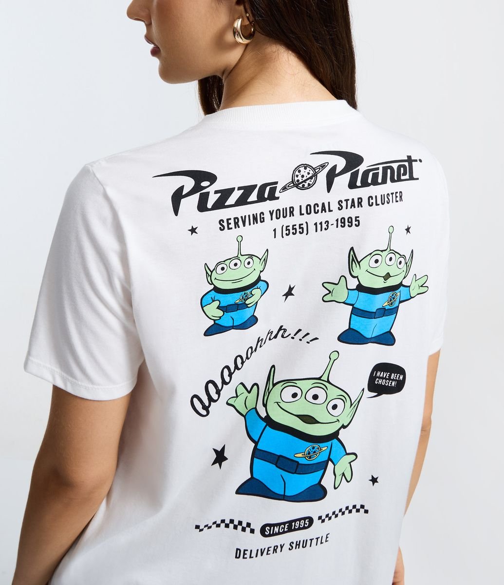 Camiseta com Estampa Toy Story Pizza Planet Branco