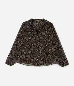 Blusa Bata Manga Longa em Chiffon com Estampa Paisley Curve & Plus Size