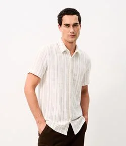 Camisa Listrada Texturizada Manga Curta