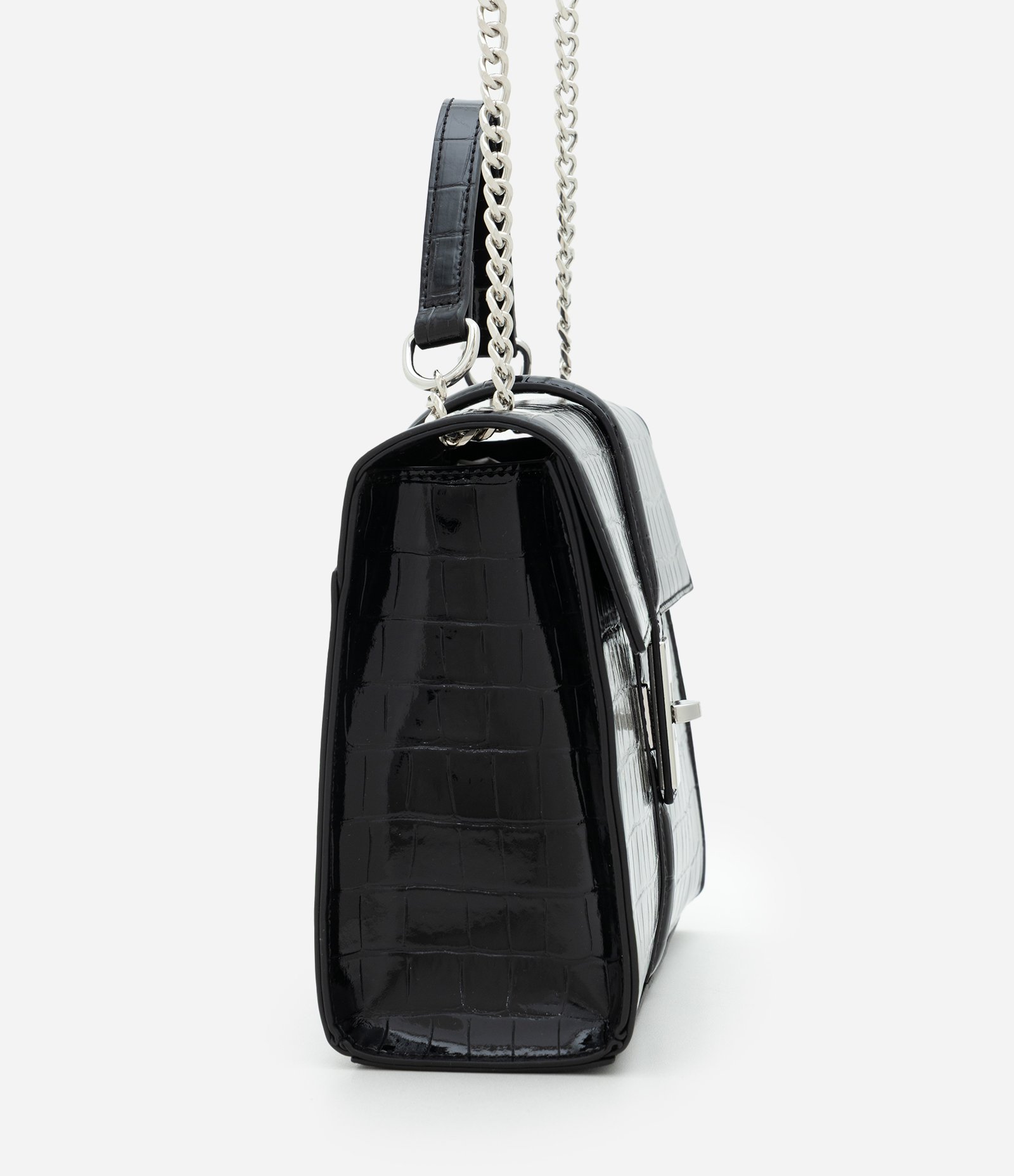 Bolsa Shoulder Média em PU com Textura Croco Preto 2