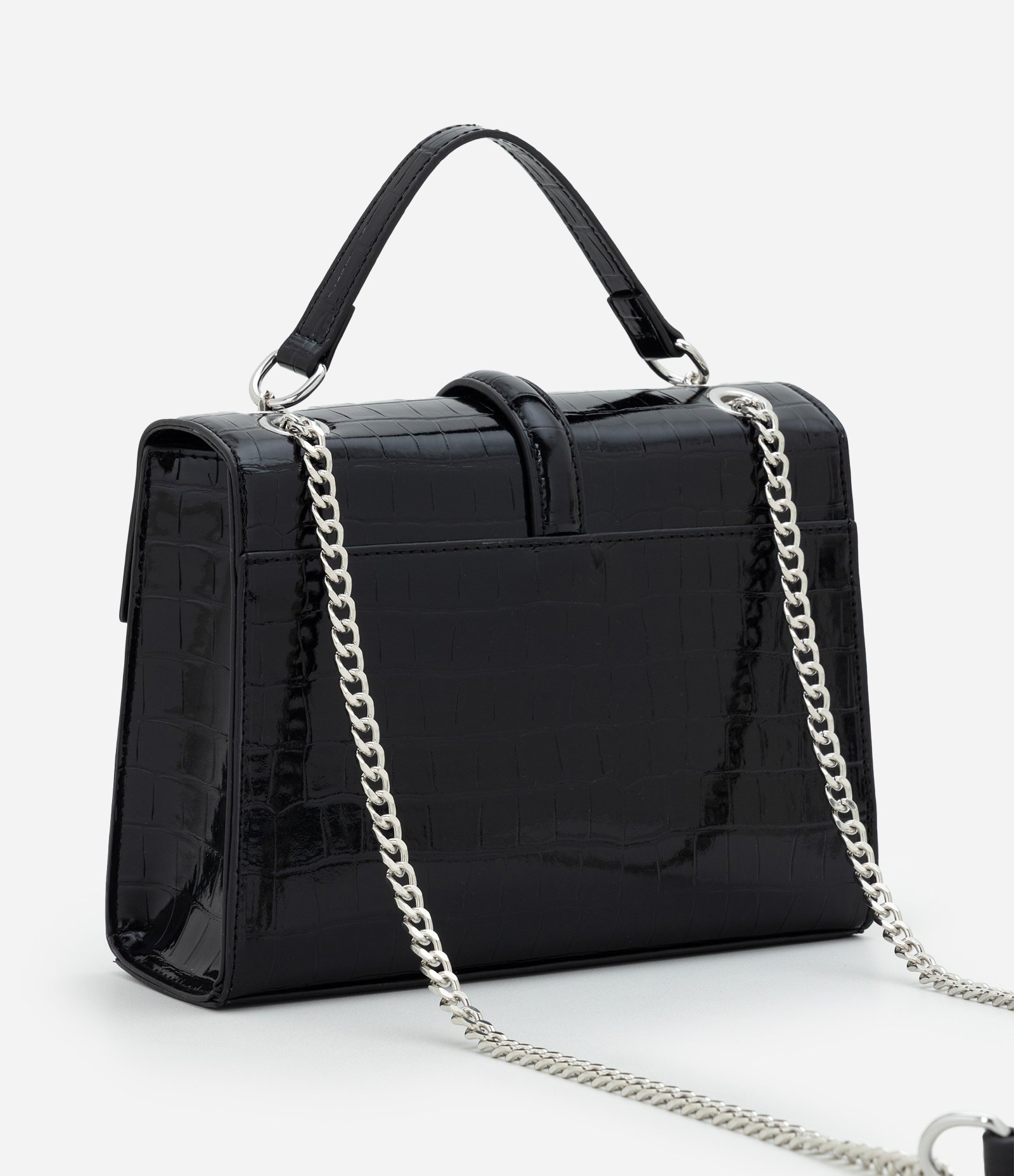 Bolsa Shoulder Média em PU com Textura Croco Preto 3
