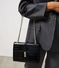 Bolsa Shoulder Média em PU com Textura Croco