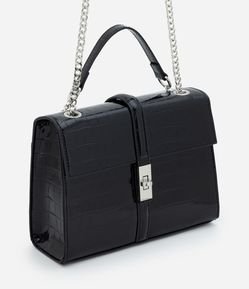 Bolsa Shoulder Média em PU com Textura Croco