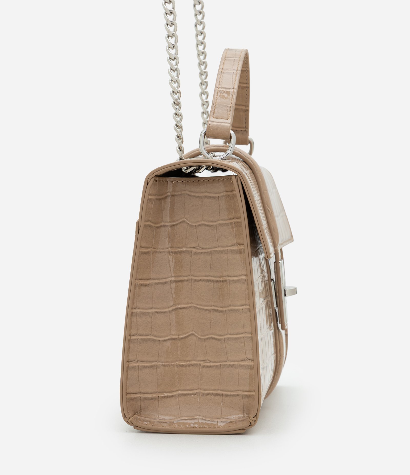 Bolsa Shoulder Média em PU com Textura Croco Bege 2