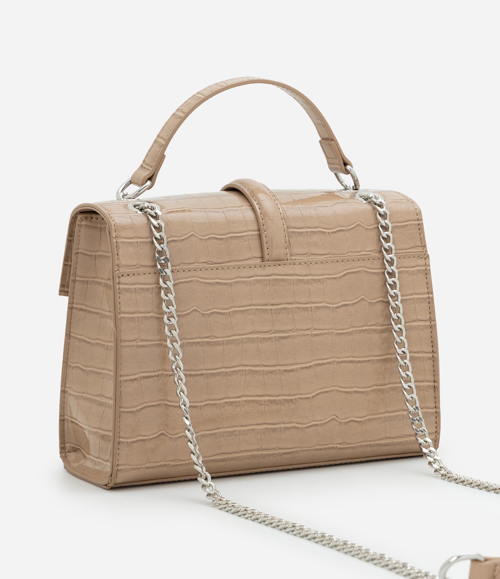 Bolsa Shoulder Média em PU com Textura Croco Bege 3