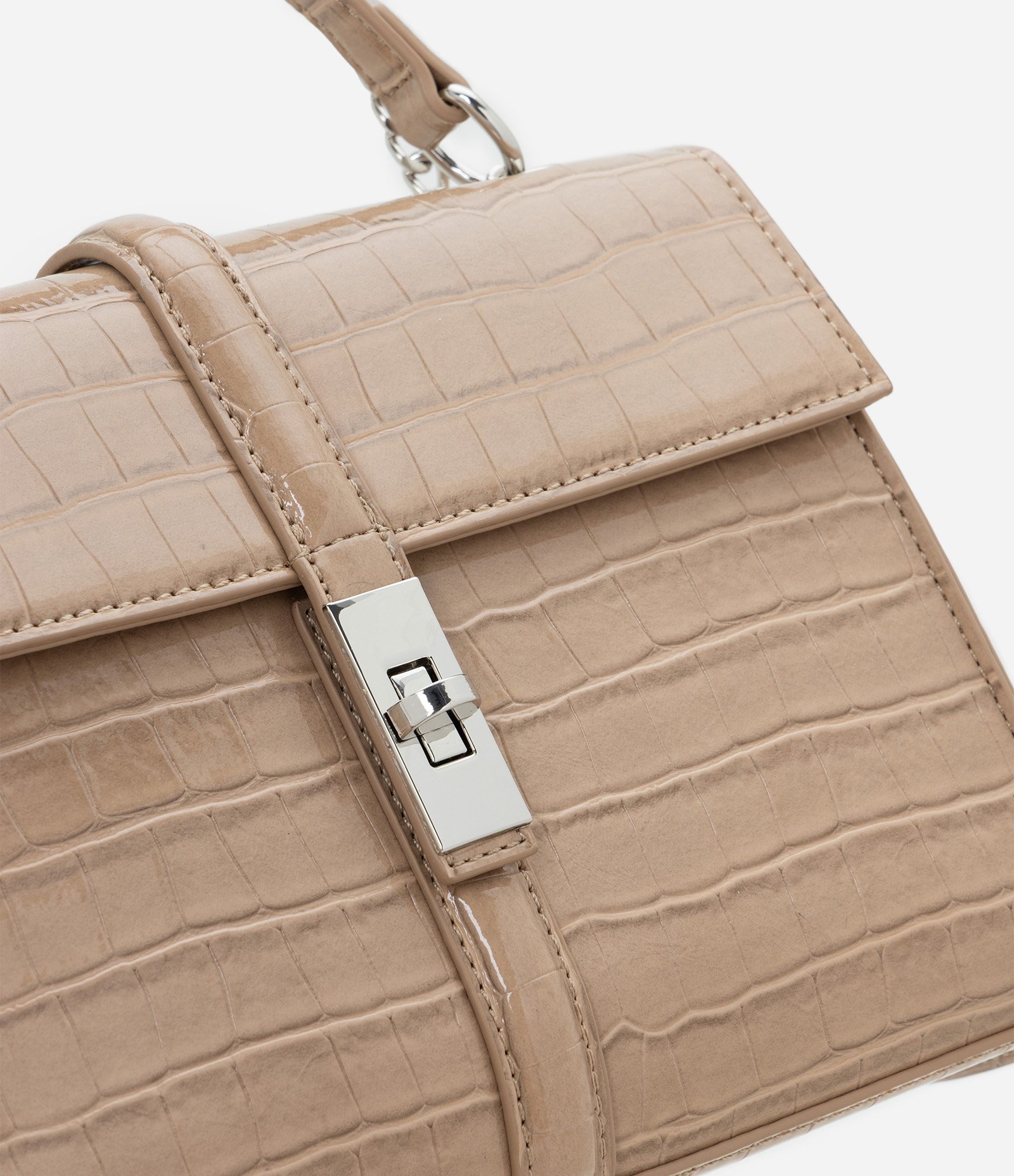 Bolsa Shoulder Média em PU com Textura Croco Bege 4