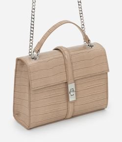 Bolsa Shoulder Média em PU com Textura Croco