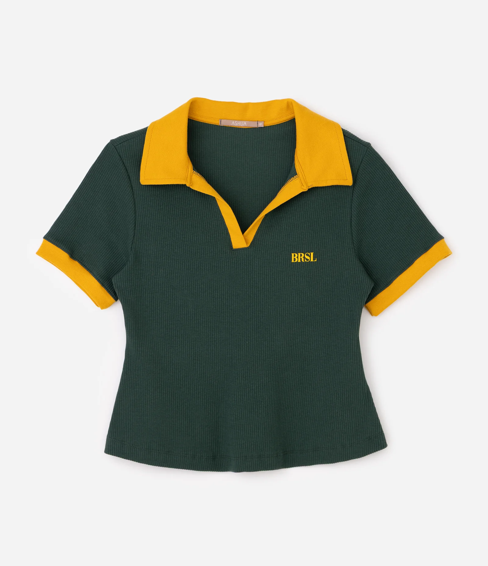 Blusa Baby Look Esportiva com Gola Polo Curve & Plus Size Verde 1