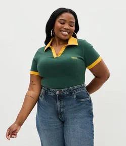 Blusa Baby Look Esportiva com Gola Polo Curve & Plus Size
