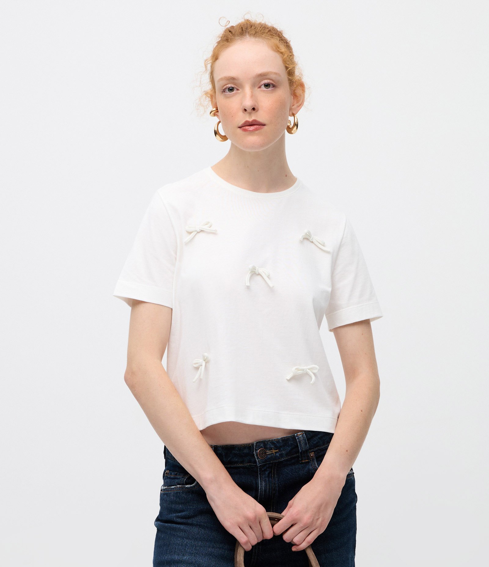 Blusa em Meia Malha com Laços Aplicados Branco 1