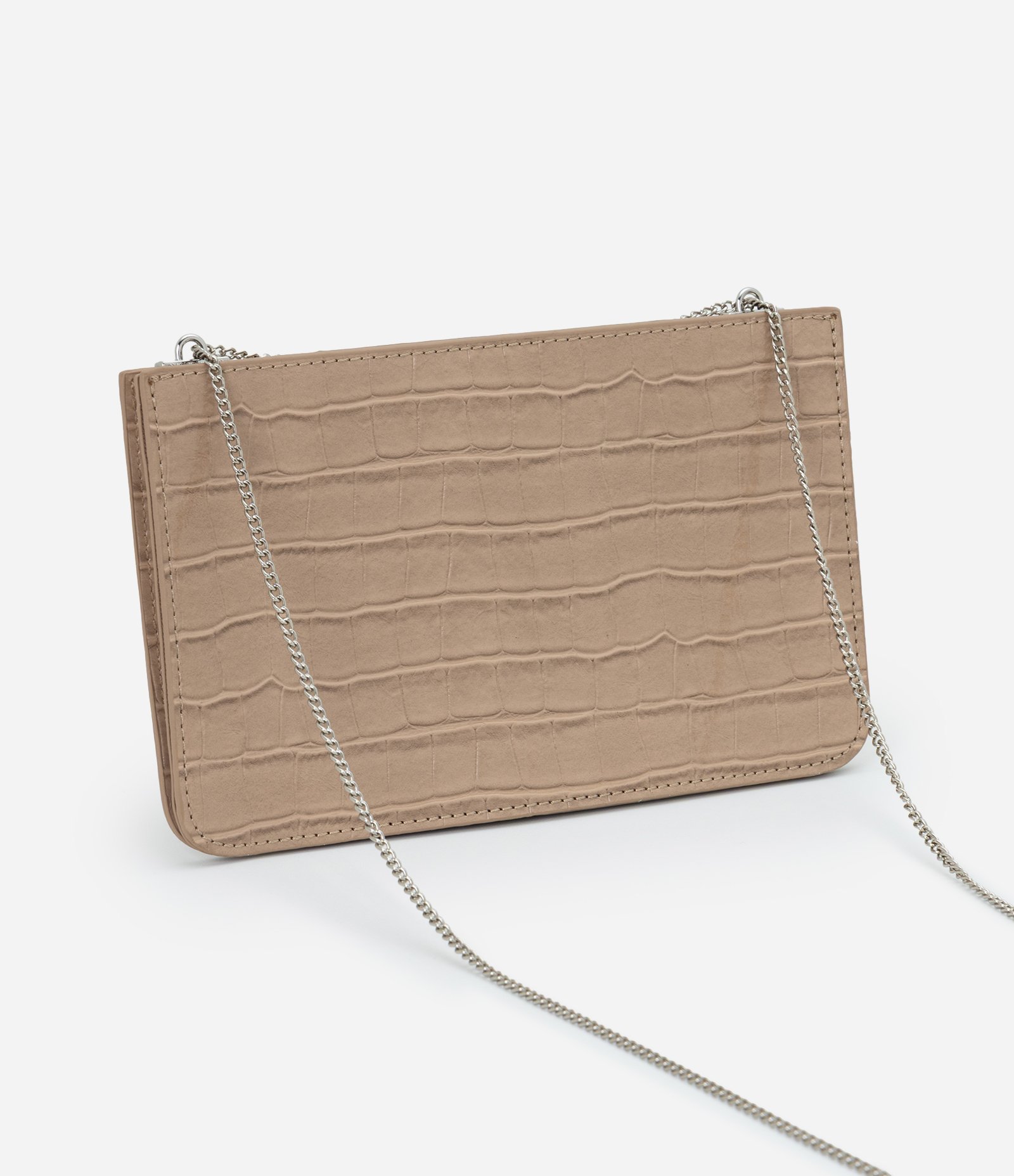 Bolsa Transversal Pequena em PU com Textura Croco Bege 3