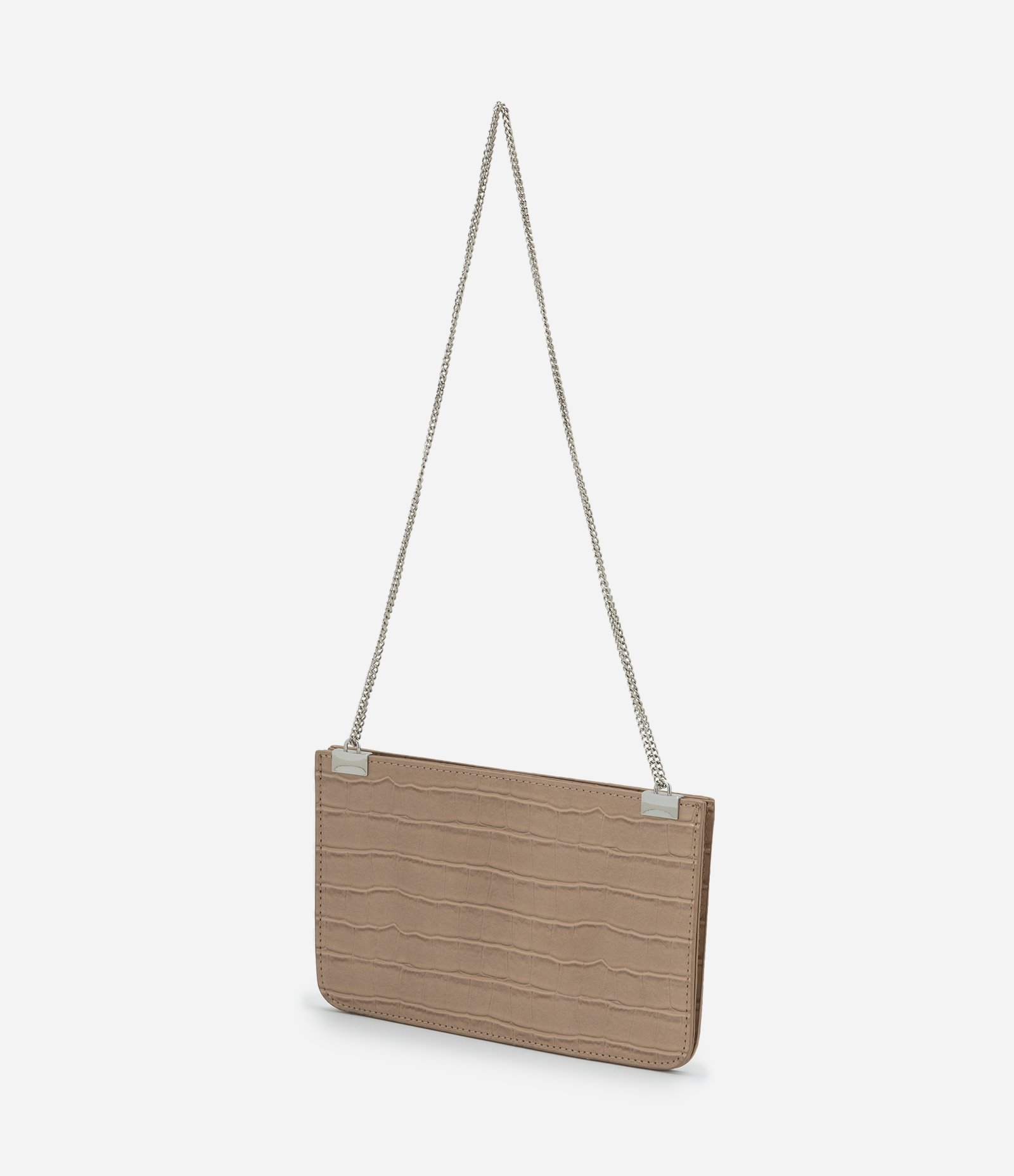 Bolsa Transversal Pequena em PU com Textura Croco Bege 4