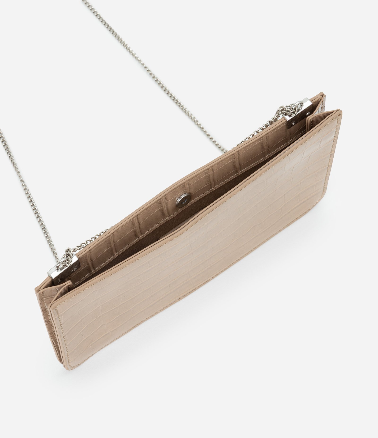 Bolsa Transversal Pequena em PU com Textura Croco Bege 5