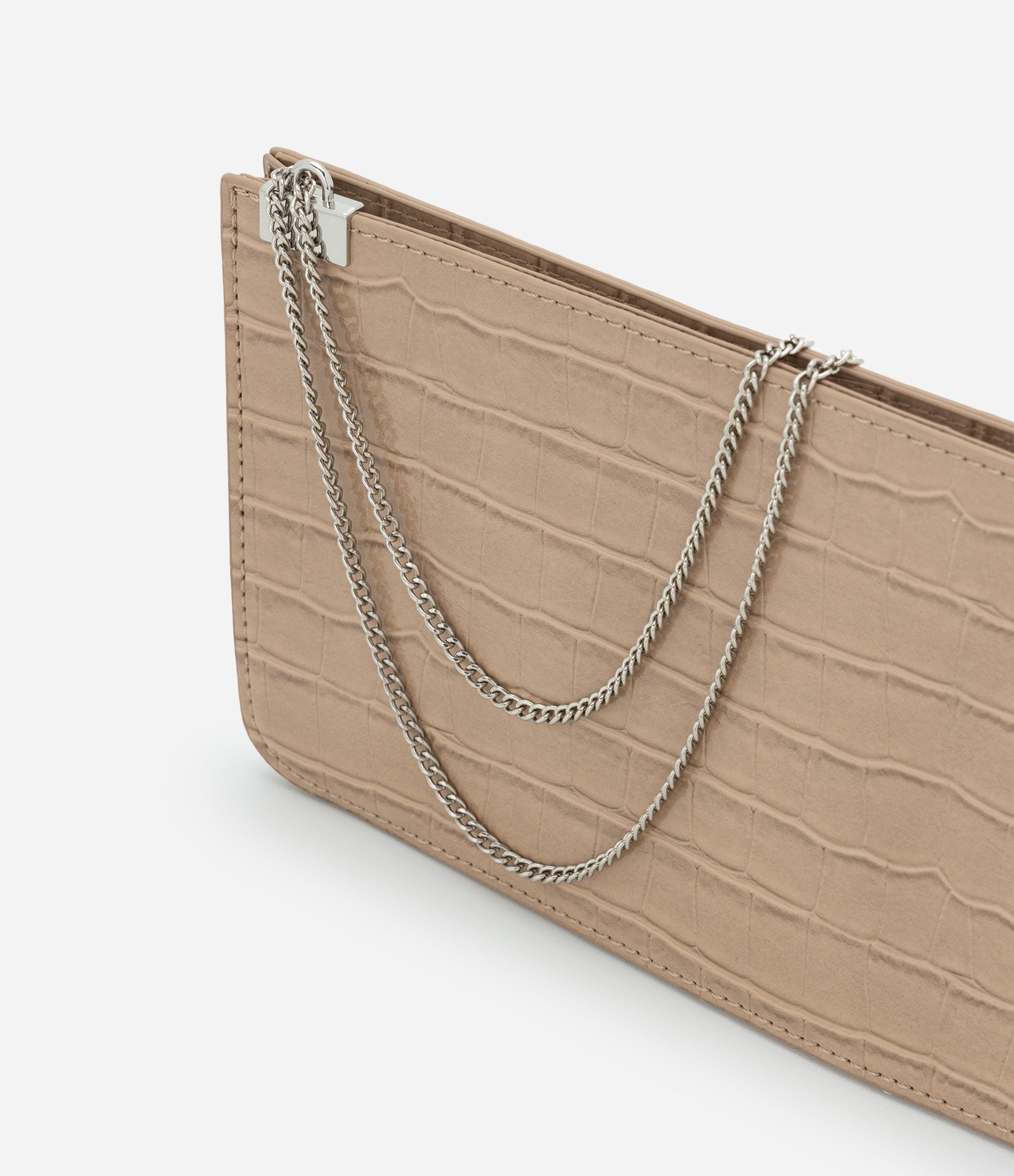 Bolsa Transversal Pequena em PU com Textura Croco Bege 6