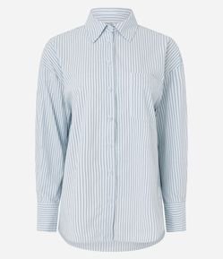 Camisa Oversized em Tricoline com Estampa Listrada