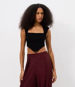 Blusa sem Manga em Bengaline com Ombreira e Decote Quadrado