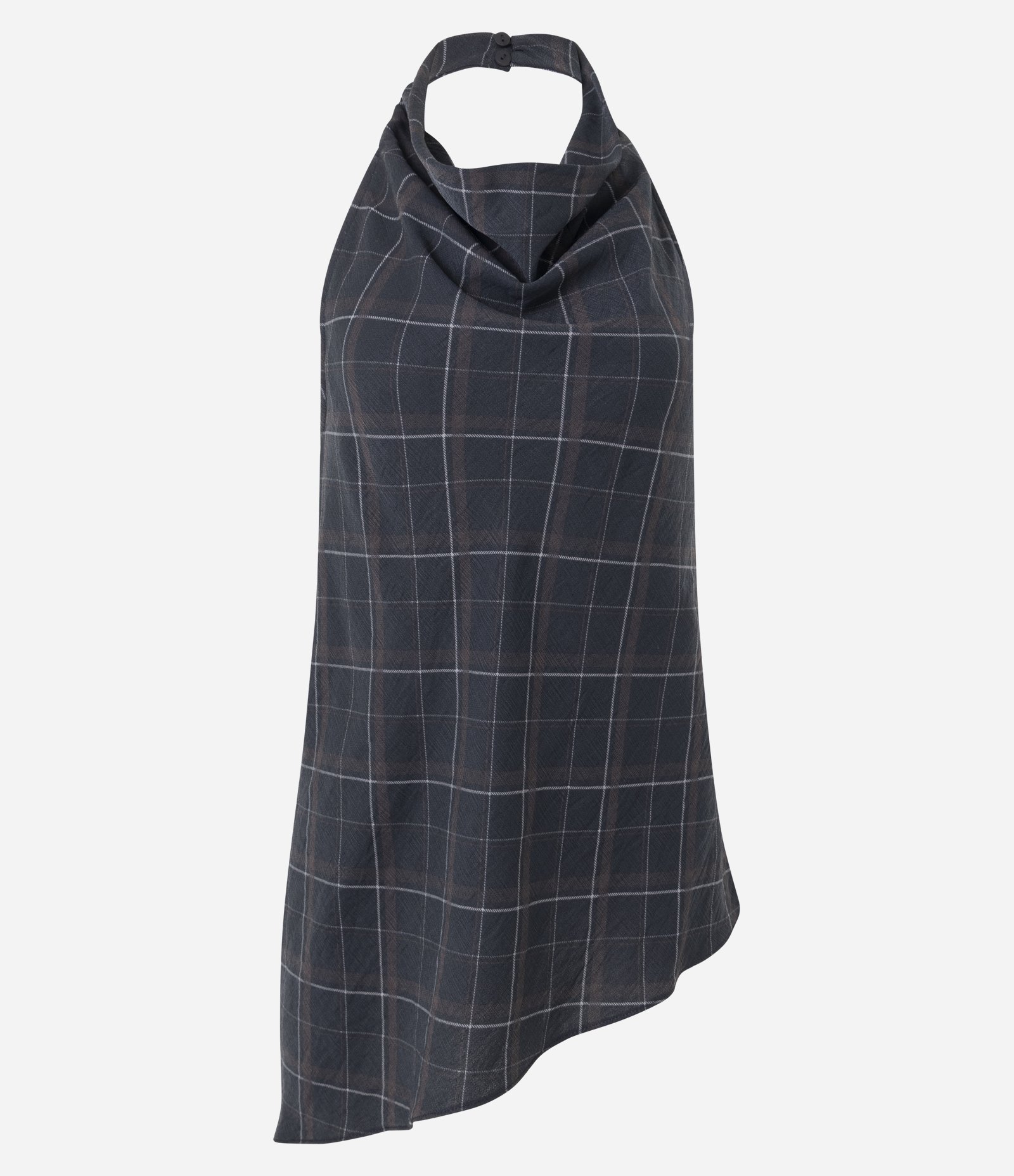 Blusa Xadrez Assimétrica com Decote Degagê Preto 1