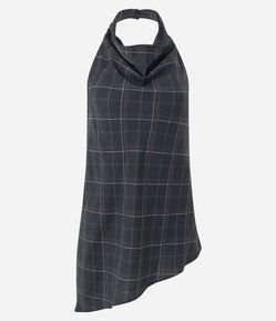 Blusa Xadrez Assimétrica com Decote Degagê