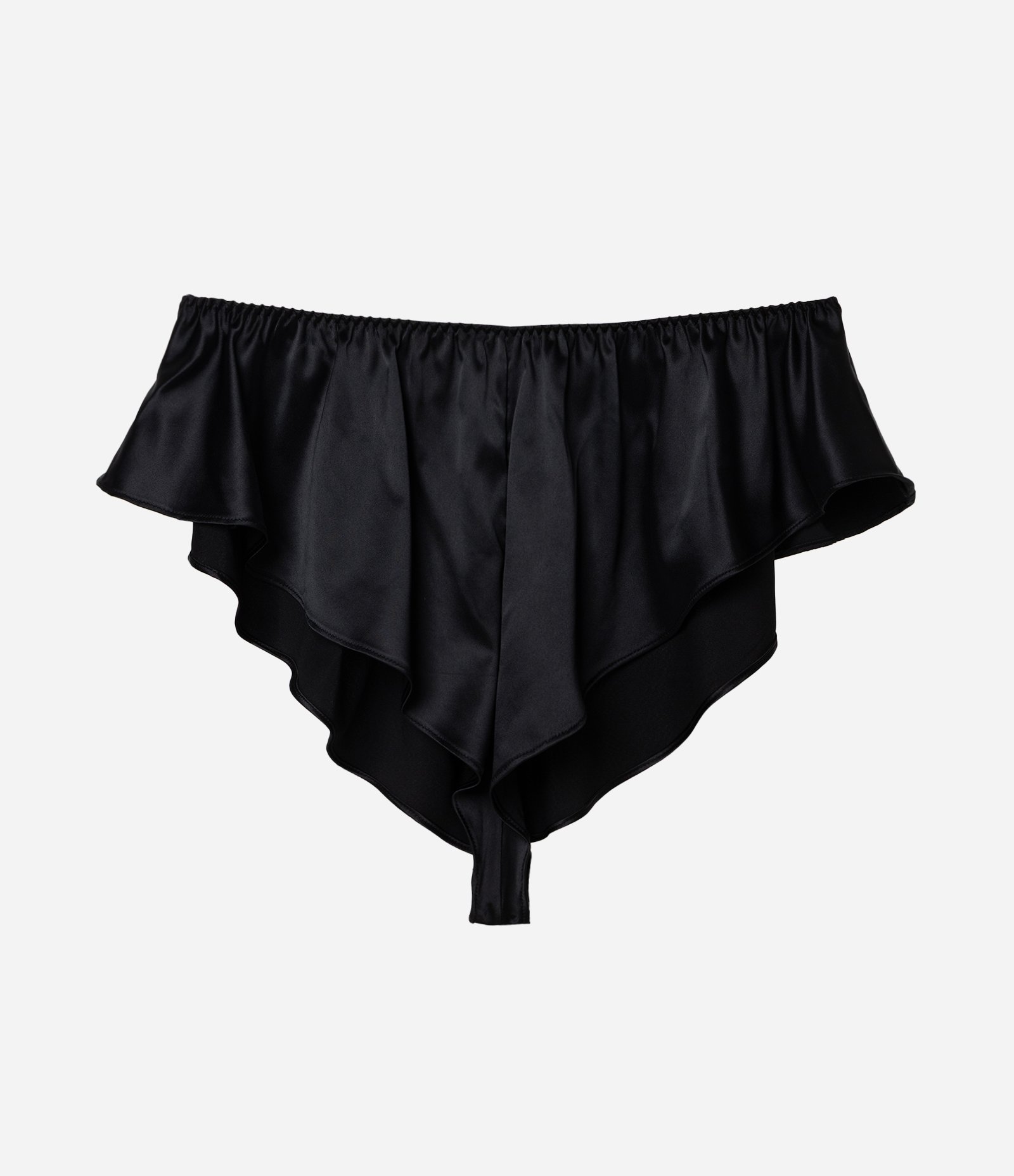 Short Curto de Pijama em Cetim com Babados Preto 4