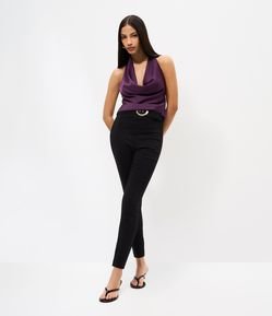 Calça Legging em Bengaline com Cinto Fivelado