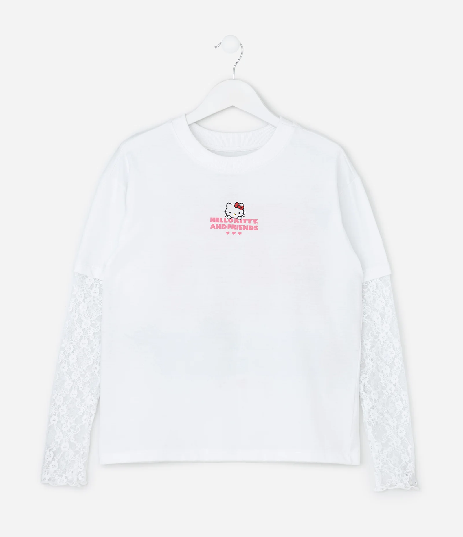 Camiseta Infantil com Renda e Estampa Hello Kitty – Tam 5 a 16 Anos Branco 2