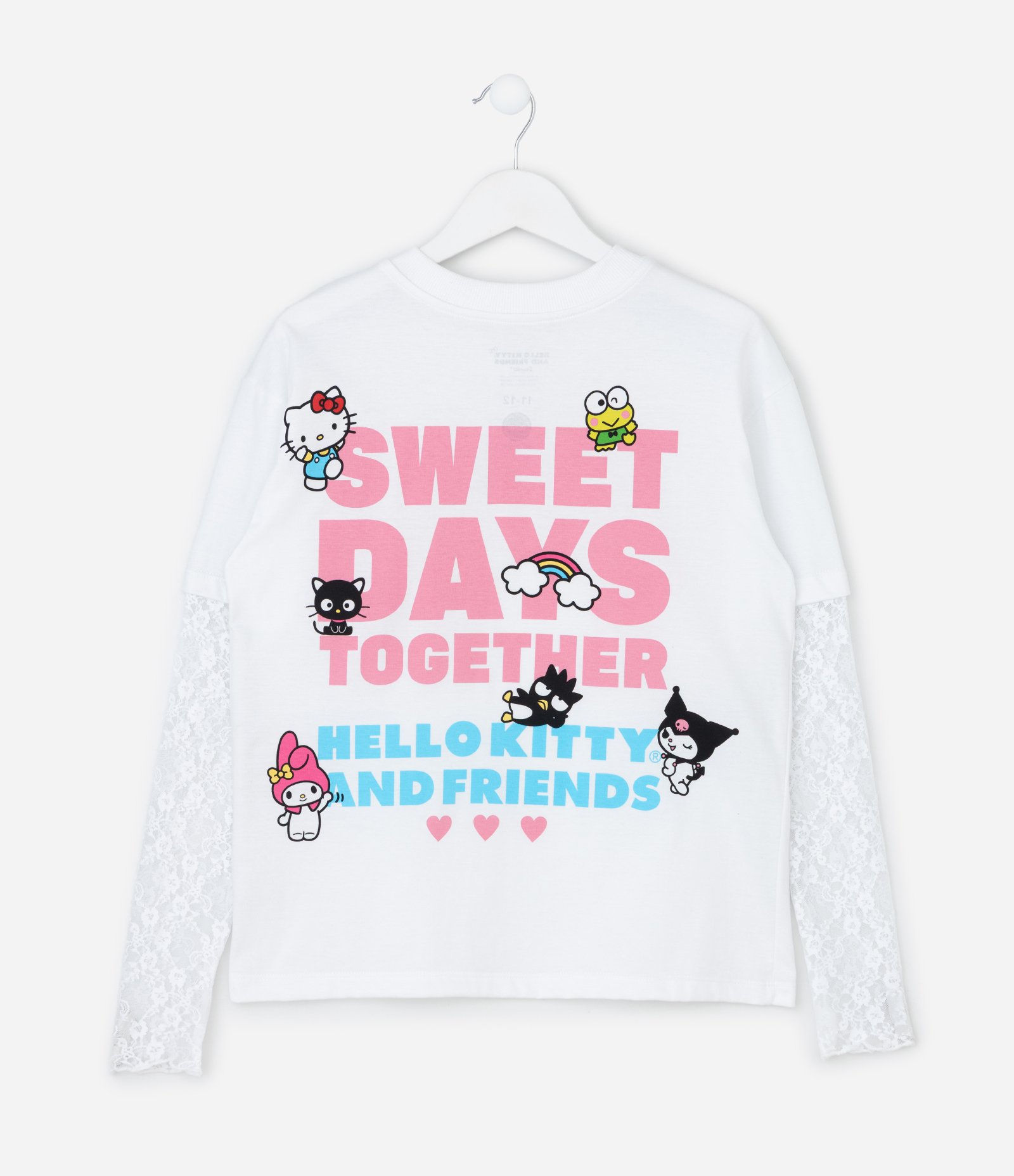 Camiseta Infantil com Renda e Estampa Hello Kitty – Tam 5 a 16 Anos Branco 3