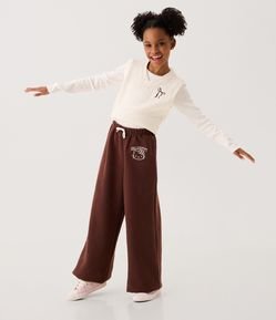 Calça Infantil Wide com Estampa Hello Kitty e Cós Duplo - Tam 5 a 16 Anos