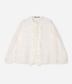 Blusa Manga Longa em Chalis com Babados Curve & Plus Size
