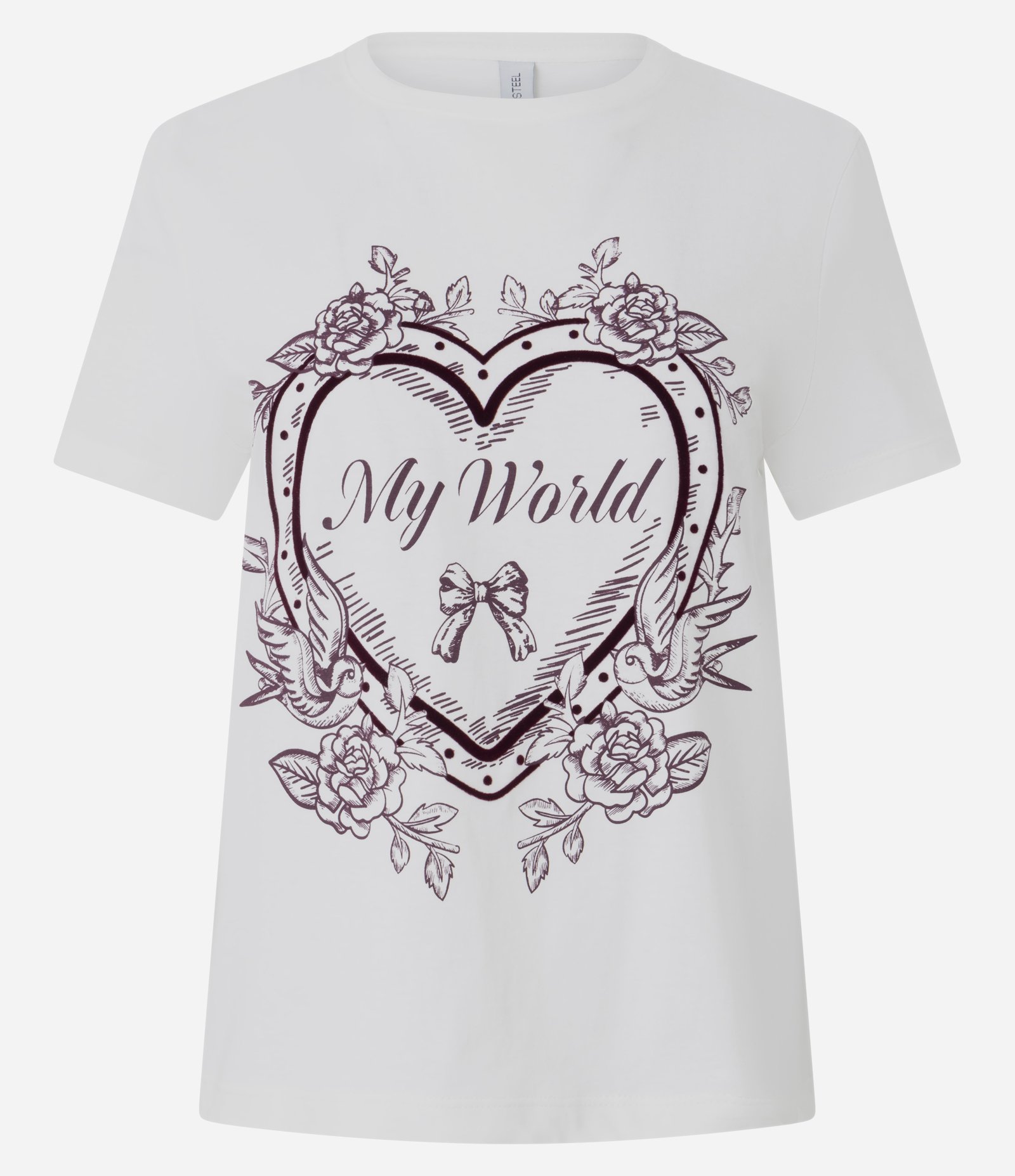 Camiseta com Estampa de Coração Lettering My World Branco 5