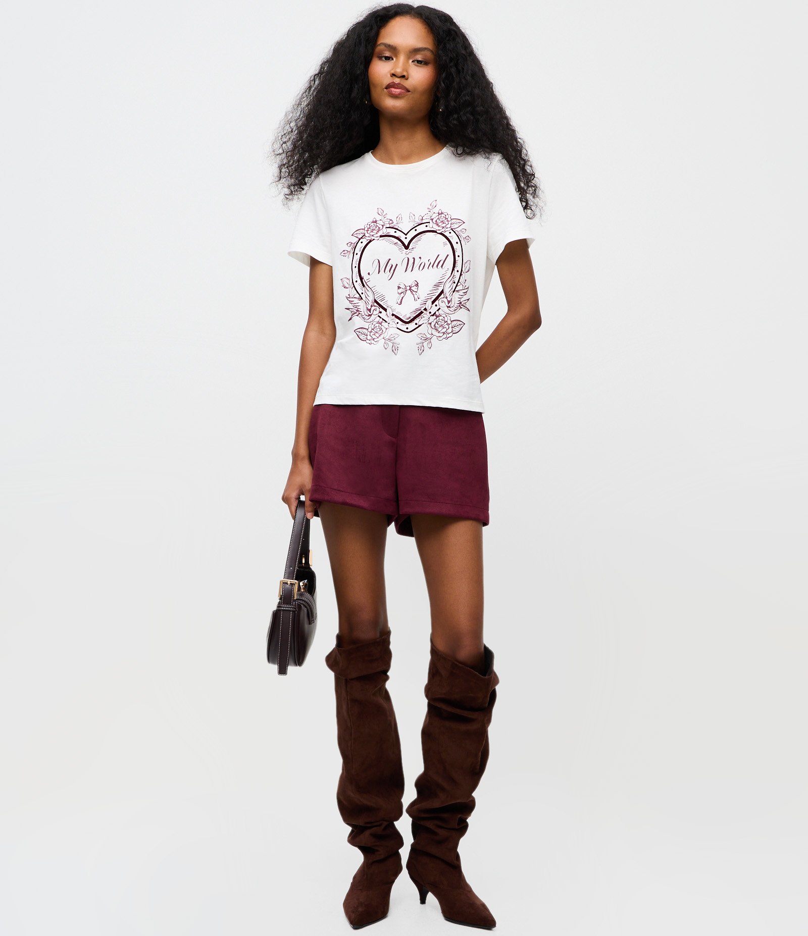 Camiseta com Estampa de Coração Lettering My World Branco 2