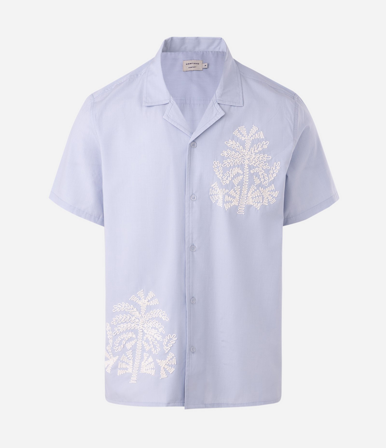 Camisa em Tricoline com Bordado de Palmeiras Azul 2