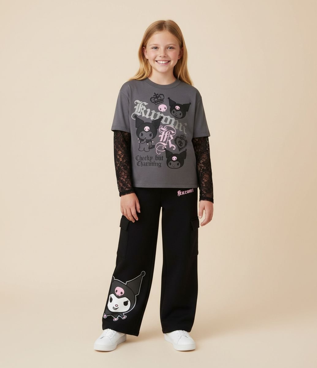 Camiseta Relaxed Infantil com Estampa Kuromi – Tam 7 a 16 Anos