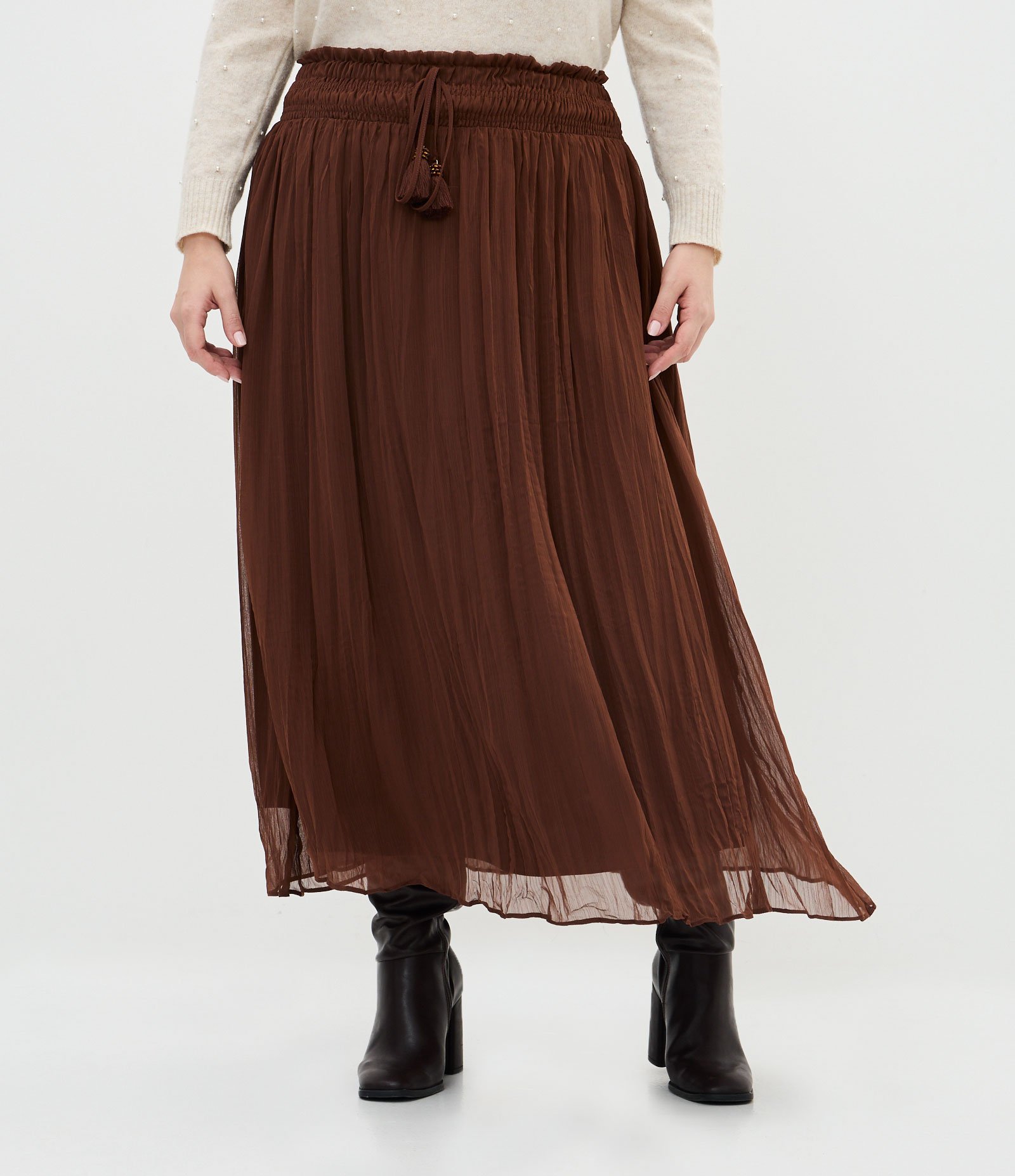 Saia Midi com Tassel e Plissada  Curve & Plus Size Marrom 2