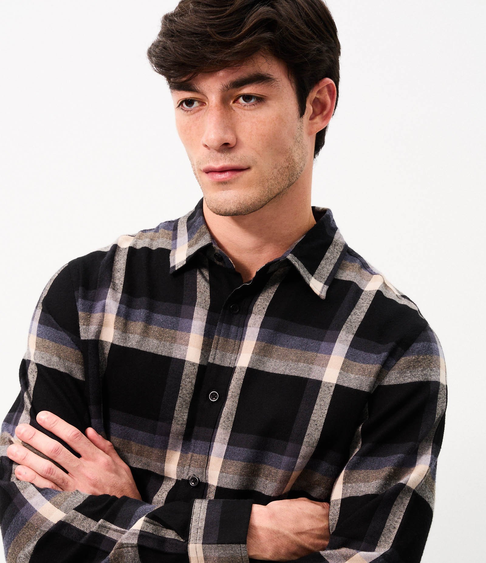 Camisa Flanela Xadrez Manga Longa Preto 1