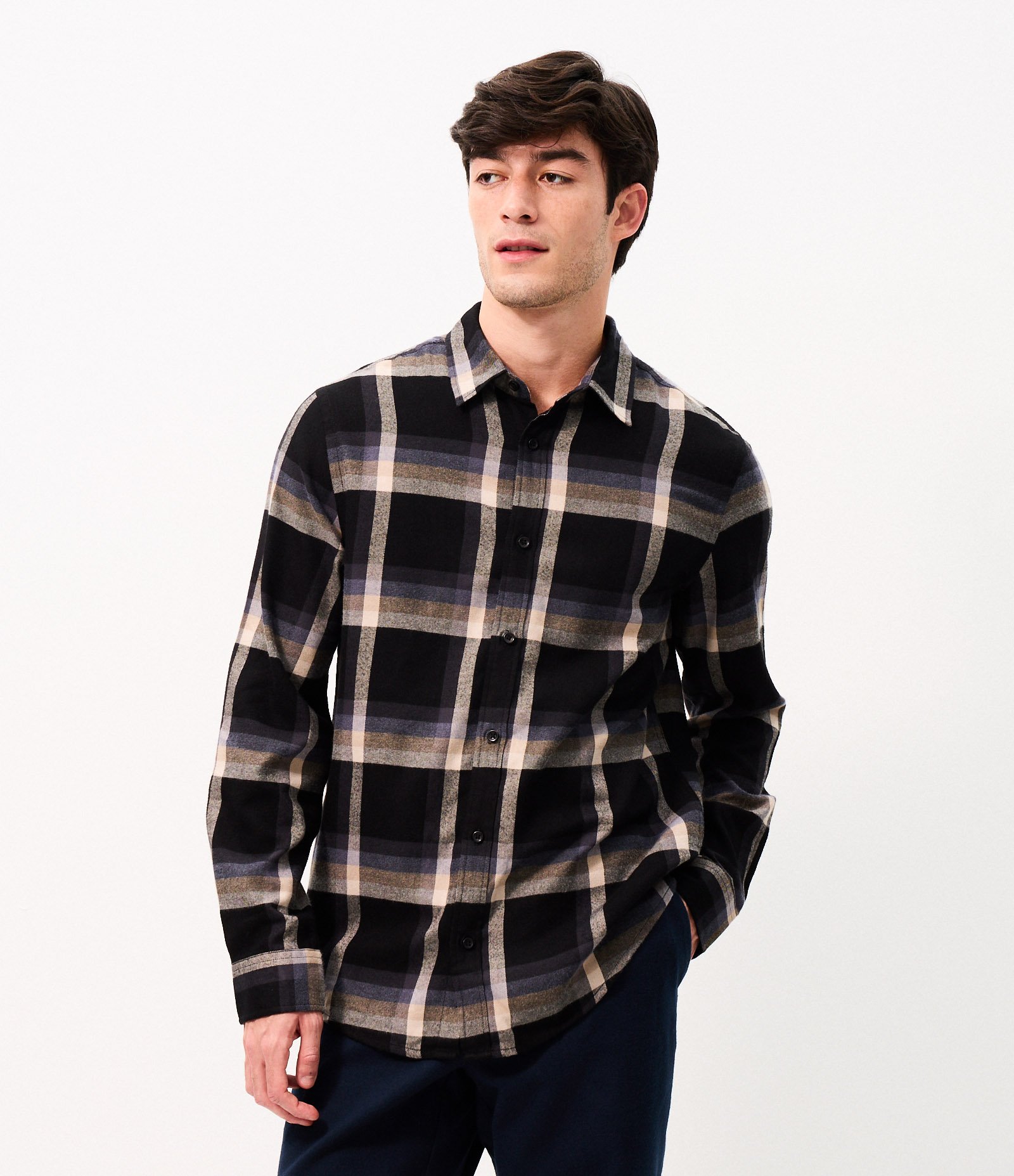 Camisa Flanela Xadrez Manga Longa Preto 4