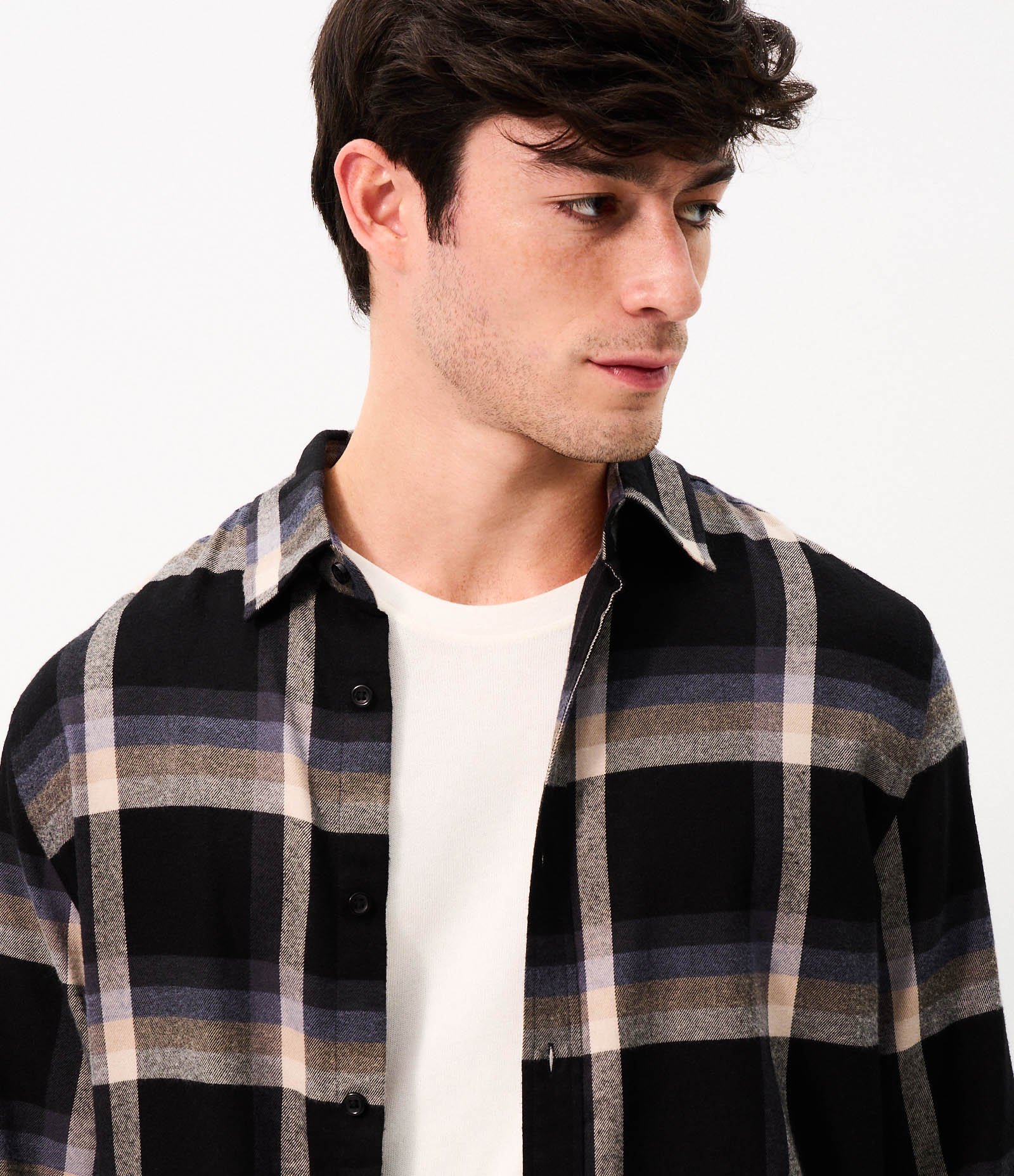 Camisa Flanela Xadrez Manga Longa Preto 5