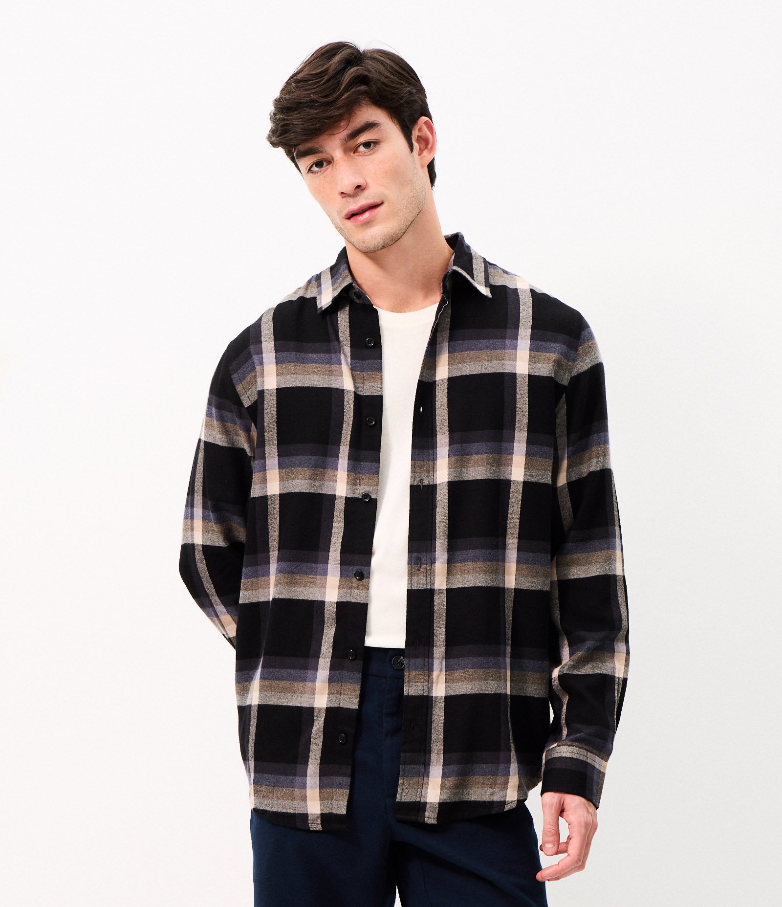 Camisa Flanela Xadrez Manga Longa Preto 6