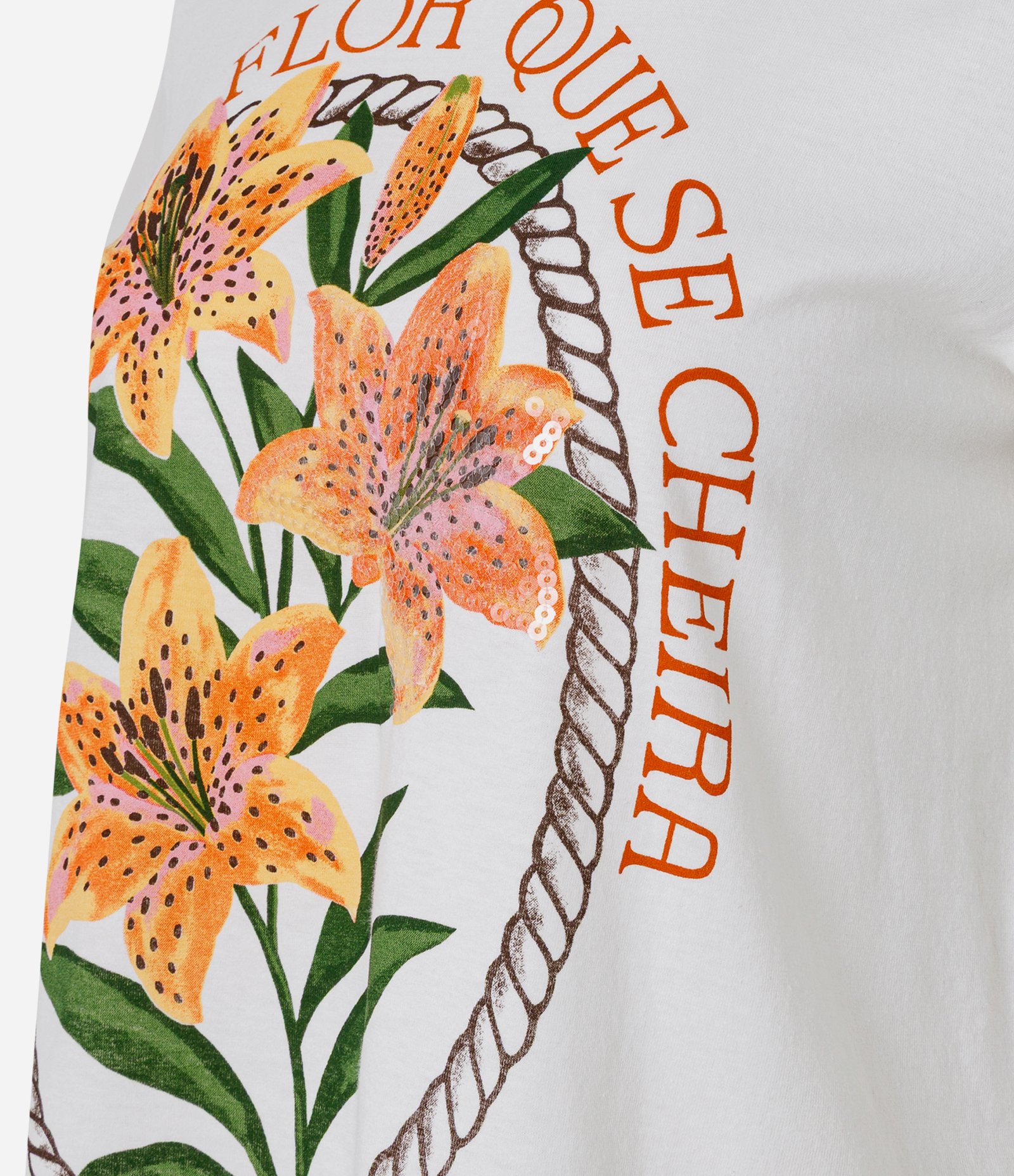 Camiseta com Paetês e Estampa Flor Que Se Cheira Off White 2