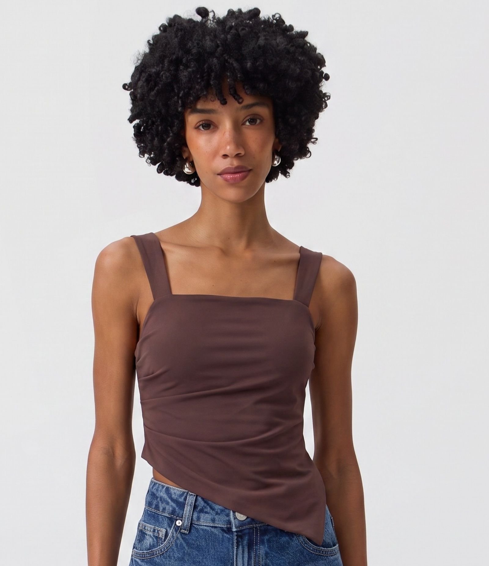 Blusa Alongada em Bengaline com Barra Assimétrica Vinho 1