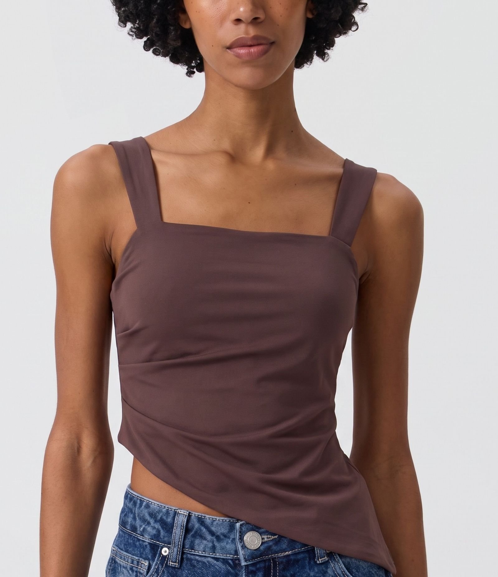 Blusa Alongada em Bengaline com Barra Assimétrica Vinho 3