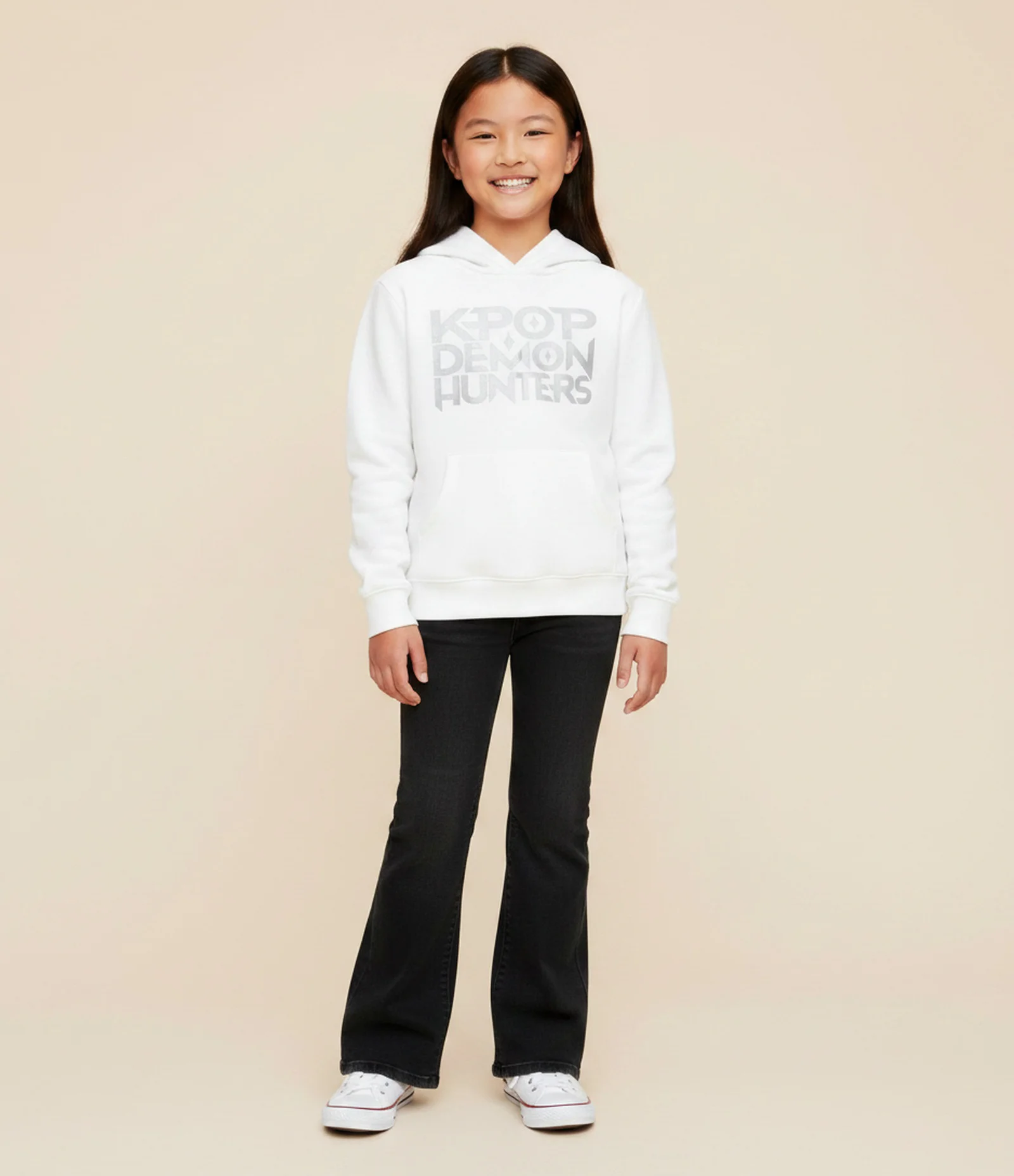 Casaco Infantil Oversized com Estampa Huntrix – Tam 5 a 14 Anos Off White 1