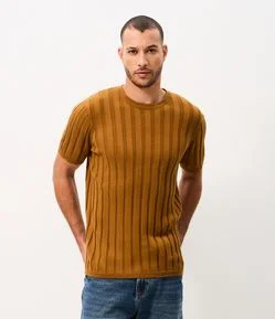 Camiseta Canelada Manga Curta Decote U