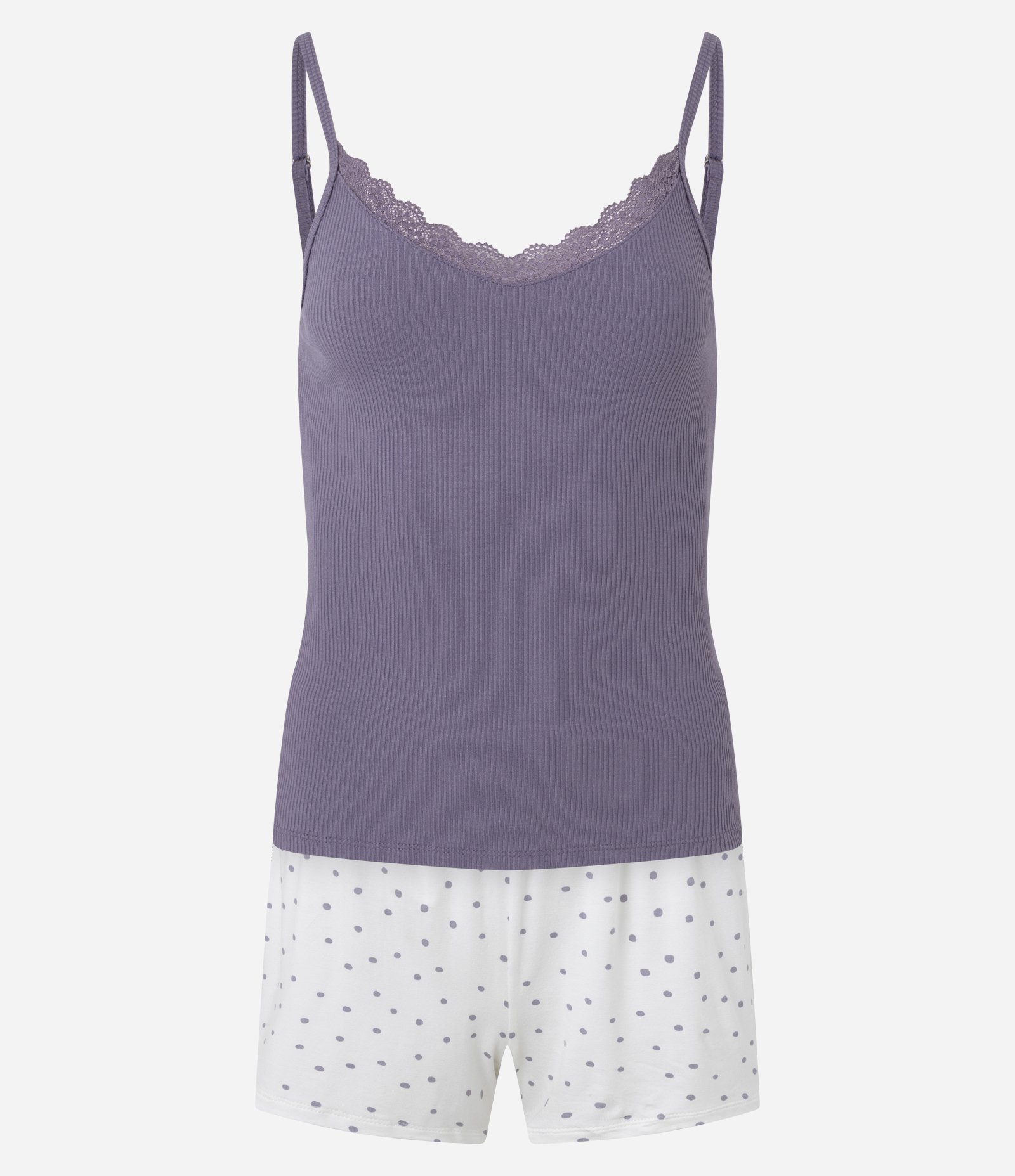 Pijama Short Doll em Ribana Poá Roxo 1