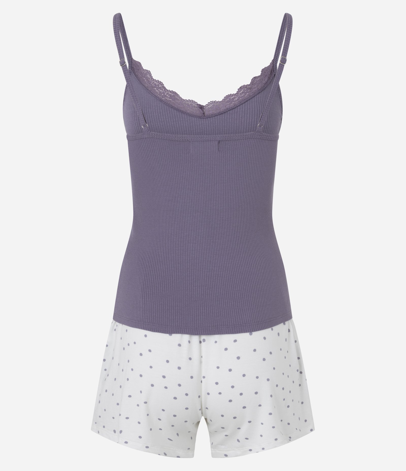 Pijama Short Doll em Ribana Poá Roxo 4