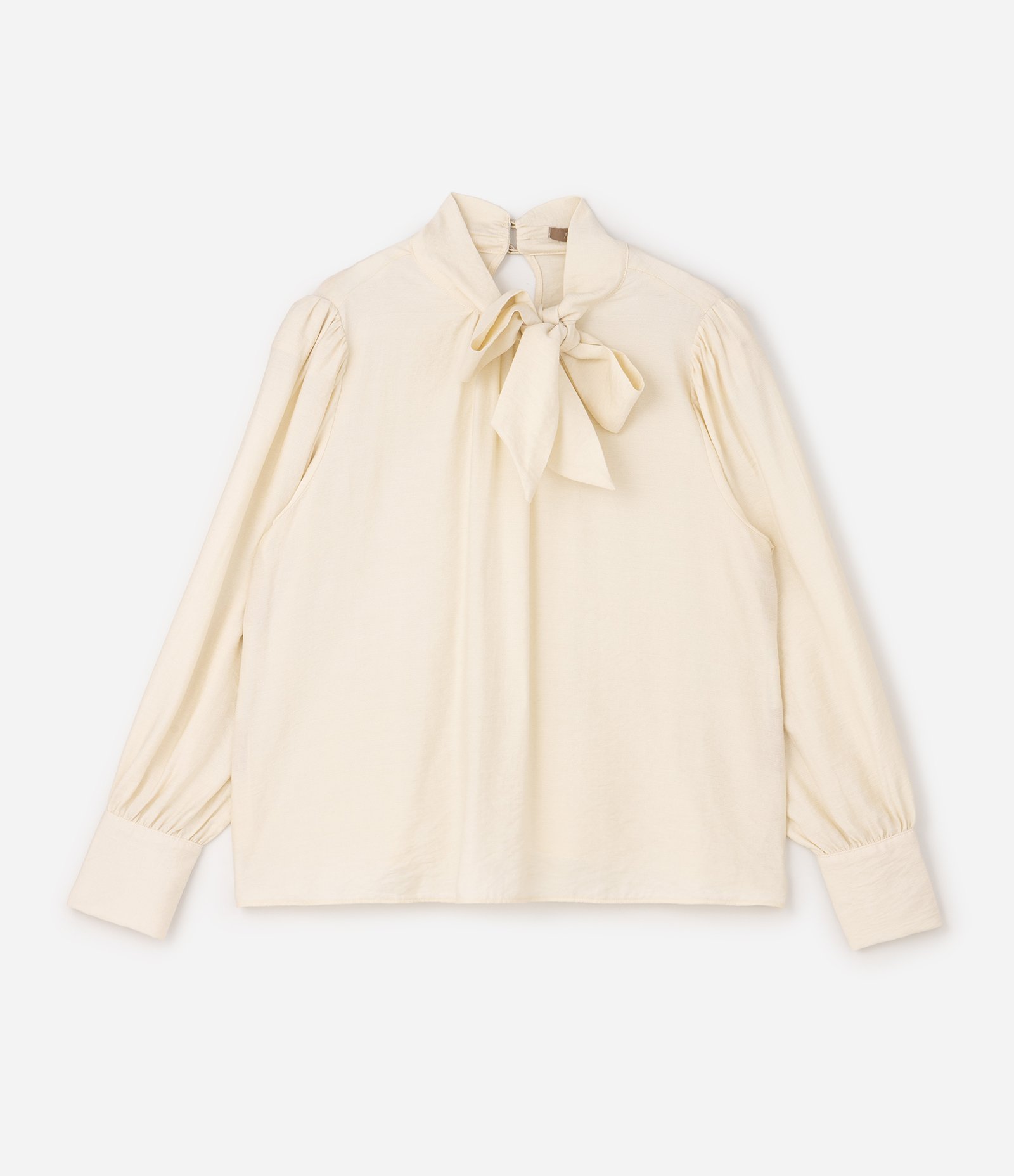 Camisa Manga Longa com Gola Laço Curve & Plus Size Bege 1