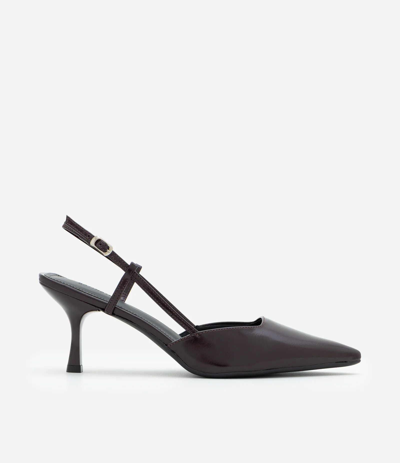 Sapato Scarpin Slingback Envernizado e Sola Quadrada Vinho 1
