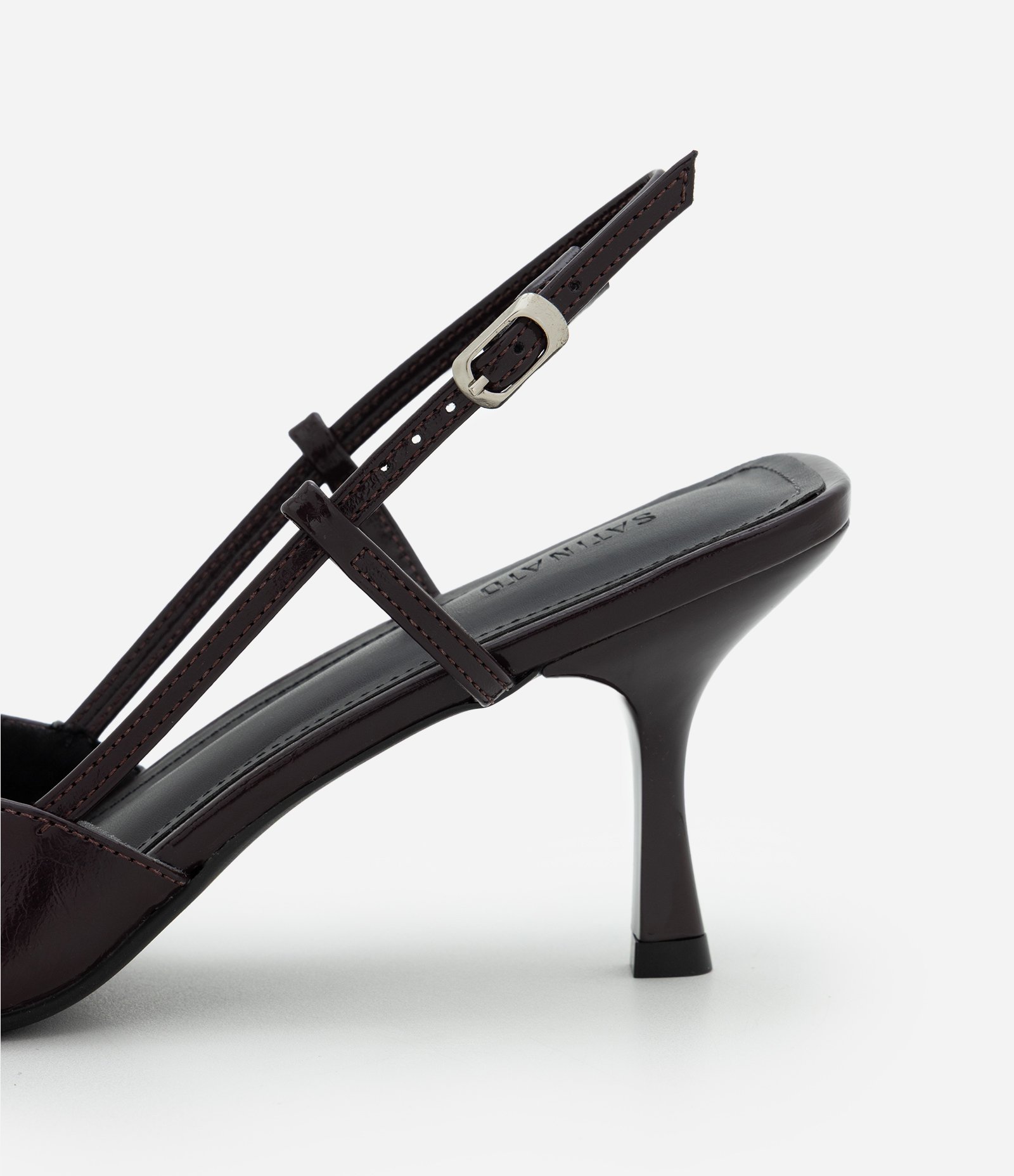 Sapato Scarpin Slingback Envernizado e Sola Quadrada Vinho 5