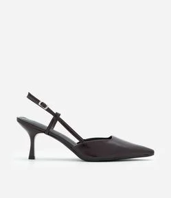 Sapato Scarpin Slingback Envernizado e Sola Quadrada